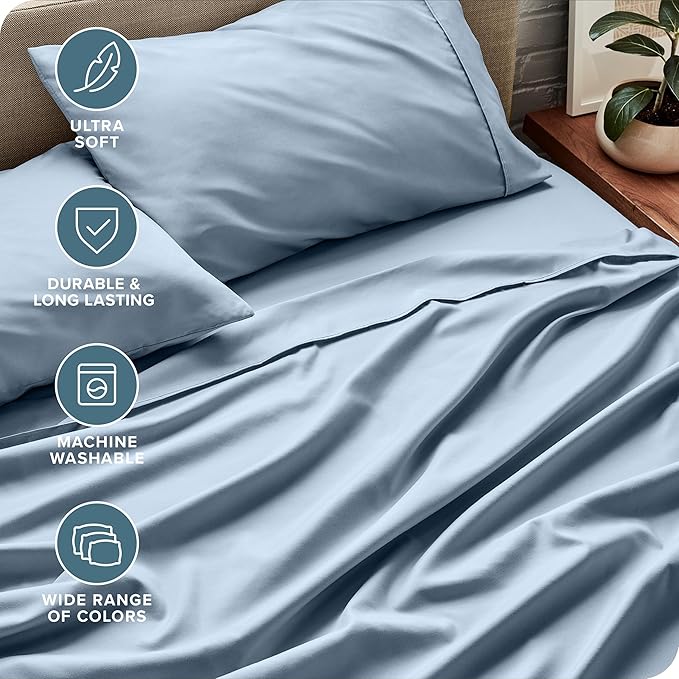 Bare Home Full Sheet Set - 1800 Ultra-Soft Microfiber Full Bed Sheets - Double Brushed - Deep Pockets - Easy Fit - 4 Piece Set - Bedding Sheets & Pillowcases (Full, Dusty Blue)
