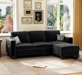 78" Sectional Sofa Couches for Living Room, Black Convertible L Shaped Couch with Storage Ottoman, Deep Seat Pet-Friendly Velvet Fabric Sofa Set for Small Space, Apartment, Dorm