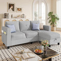 JAMFLY Convertible L-Shaped Sectional Sofa with Reversible Storage Ottoman, 3-Seat Couch with Side Pockets, Modern Compact Furniture for Small Apartments, Studios & Lofts, Light Grey