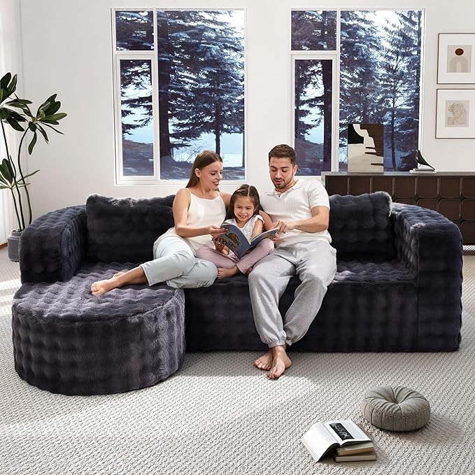 Hobestluk 96" Cloud Sectional Couch Modern Boneless Couch 3 Seater with Oversized Chaise L Shaped Modular Sofa Couches for Living Room Apartment No Assembly Required (Bubble Grey, Left Facing Chaise)
