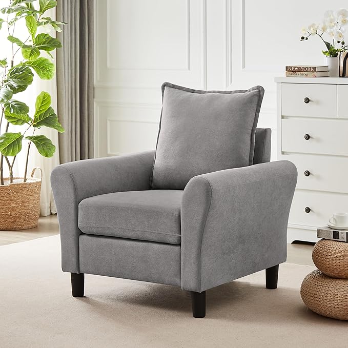 Accent Chair for Living Room, 35" Reading Chairs for Bedroom Arm Chair Modern Single Sofa Comfy Chair for Apartment, Waiting Room and Office (Light Grey, Chair)