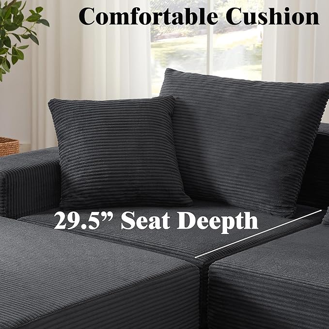 Modular Loveseat L Shaped Sofa,Boneless Cloud Couch with Ottoman (Deep Gray) | Freely Combination, No Assemble Required, Modular Design, Breathable Fabric, Convertible to Bed, Futon Bed