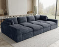 Boneless Modular Sectional Sleeper Sofa Bed Plush Corduroy Cloud Sectional Couches for Living Room with Deep Seat. Grey Couch.