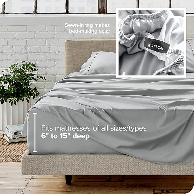 Bare Home Full XL Sheet Set - 1800 Ultra-Soft Microfiber Full Extra Long Bed Sheets - Double Brushed - Deep Pockets - Easy Fit - 4 Piece Set - Bedding Sheets & Pillowcases (Full XL, French Grey)