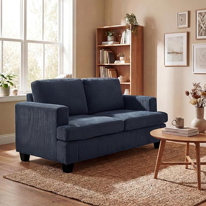 YOUDENOVA Sofa, 63” Comfy Loveseat Sofa with Deep Seats, Couch for Living Room, Modern Sleeper Couch, Blue Corduroy