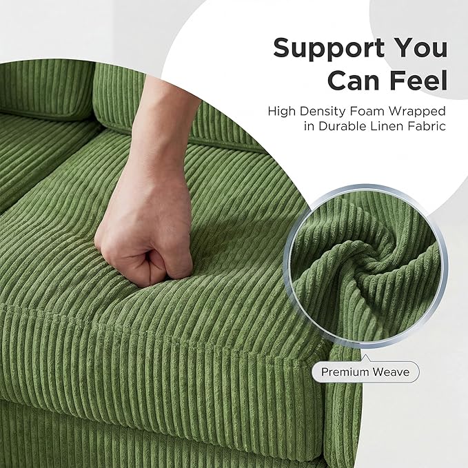 YESHOMY L-Shaped Sofa Couch, Small Couch with Reversible Chaise and Ottoman, Convertible Sectional Comfy 3 Seat Sofas with Side Pockets for Apartment and Living Room (Olive Green)