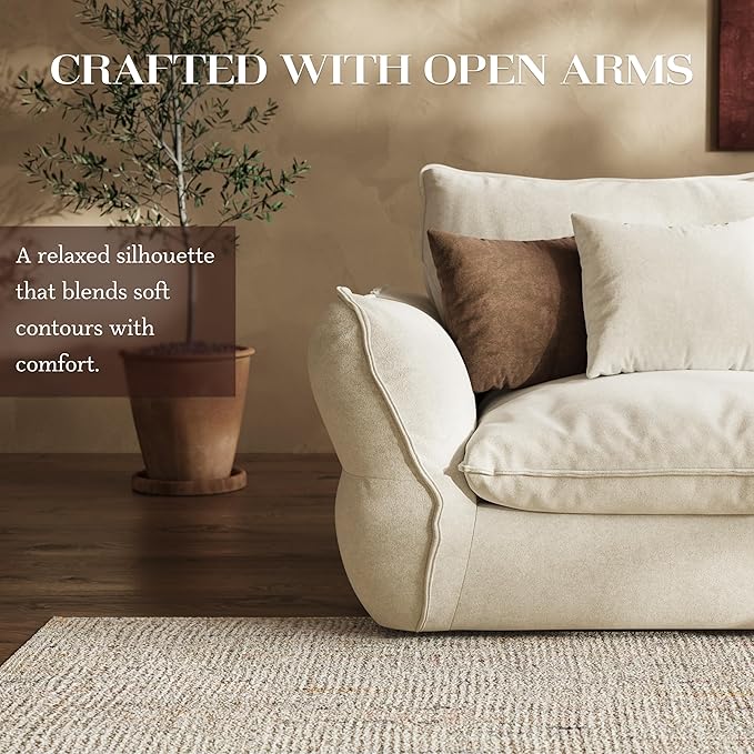 81'' Down Blend Loveseat, Deep Seat Cloud Sofa with Feather-Filled Cushions, Ultra Soft Sink-in Comfort Couch for Living Room, Modern Oversized Sofa – Ivory White