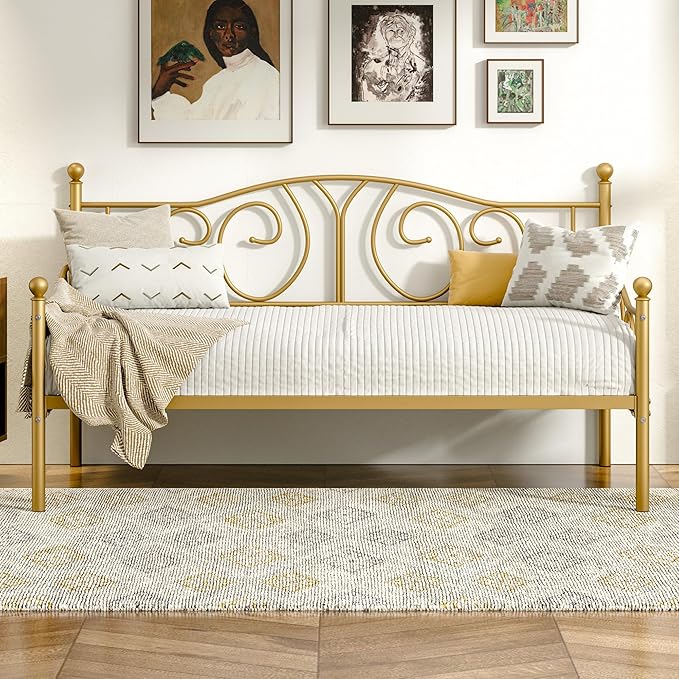 VECELO Twin Daybed Frame with Metal Slats, Modern Platform Bed Sofa for Living Room Bedroom Guest Room, Under-Bed Storage Space,Heavy Duty/Easy Assembly