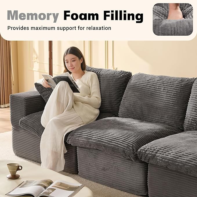 106.3” Sectional Couches for Living Room, Set of Cloud Couch, Modular Sectional Sofa, Convertible Sofas Bed, Deep Seat Sofa, Corduroy, Gray