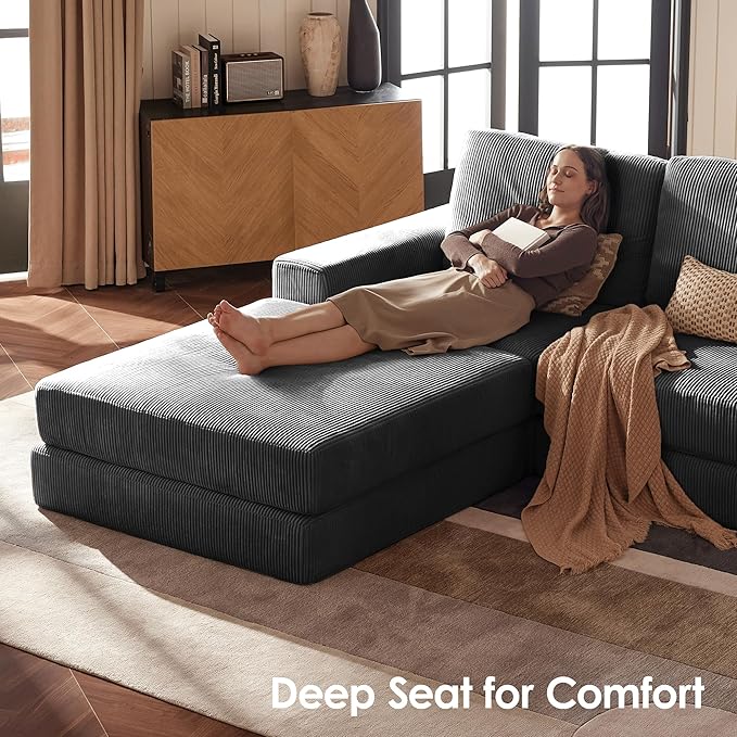 Modular Sectional Sofa, 120.47" Modern Cloud Couch Sectional Sofa with L-Shaped Chaise Comfy Corduroy Fluffy Couch with Deep Seat Boneless couches for Living Room Bedroom