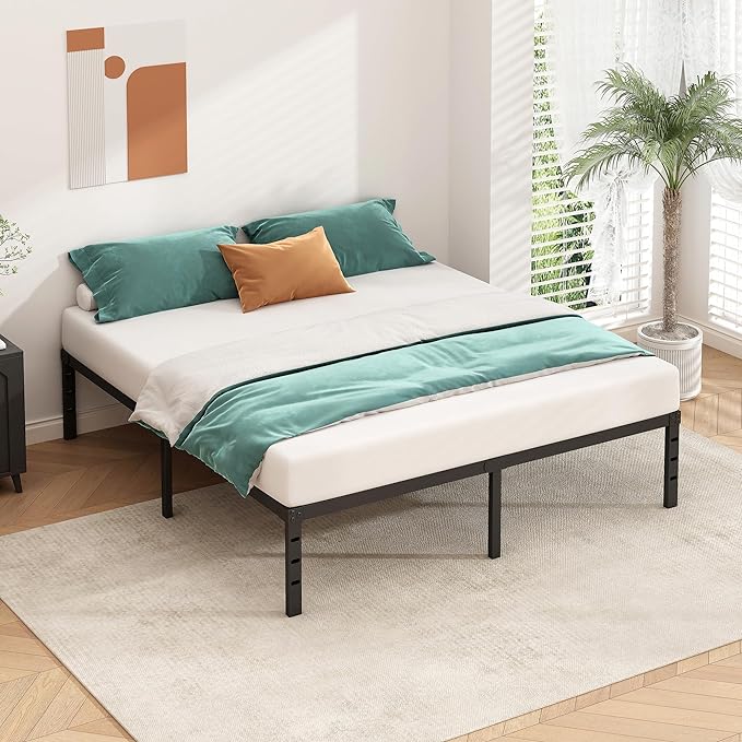 Metal Platform Bed Frame 18 Inch Tall,No Box Spring Needed,King Size Bed with Heavy Duty Strong Support Slats,Easy to Assemble,Black