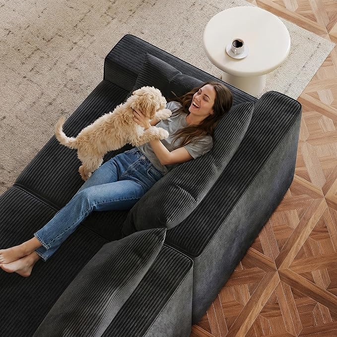 97" L-Shaped Cloud Boneless Couch with Deep Seat, Modular Sectional Sofa with Chaise, Flexible Module Combination for Living Room, Bedroom No Assembly (Black, Right Facing Chaise)