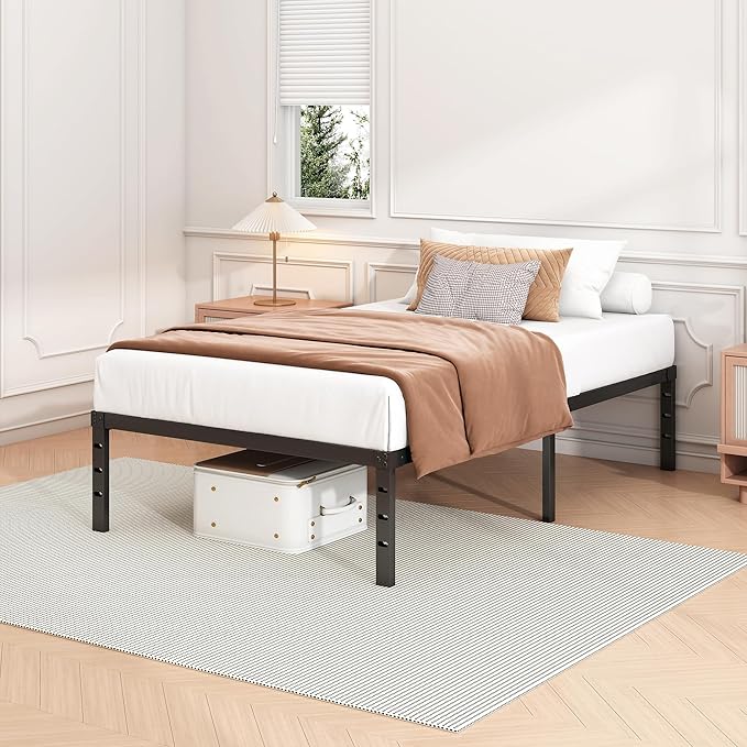 Hafenpo 12 Inch Twin Bed Frame - Sturdy Metal Platform Twin Size, No Box Spring Needed, Heavy Duty, Easy Assembly, Strong Bearing Capacity, Under Bed Storage, Black