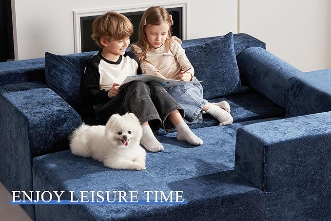 HABUTWAY 105" L-Shape Modular Sectional Sofa Couch for Living Room,No Assembly Required,Modular Comfy Sofa with Deep Seat for Living Room Bedroom,Luxury Distressed Velvet(Right,Blue)