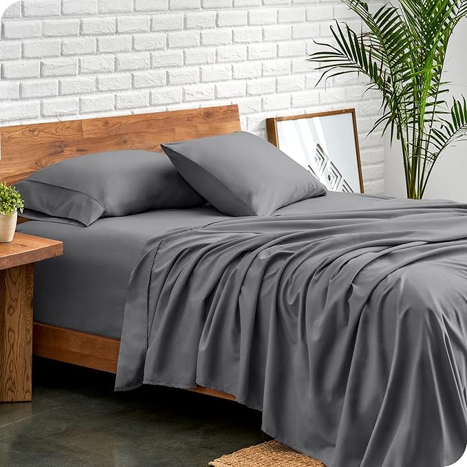 Bare Home Split California King Sheet Set - 1800 Ultra-Soft Microfiber Bed Sheets - Double Brushed - Deep Pockets - Easy Fit - 5 Piece Set - Bed Sheets (Split Cal King, Grey)