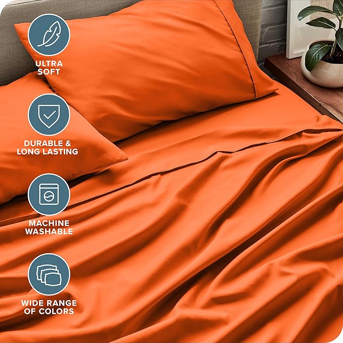 Bare Home Twin XL Sheet Set - 1800 Ultra-Soft Microfiber Twin Extra Long Bed Sheets - Double Brushed - Deep Pockets - Easy Fit - 3 Piece Set - Bedding Sheets & Pillowcases (Twin XL, Orange)