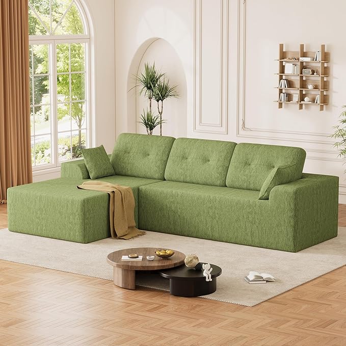 Ball & Cast 106" Boneless Sectional Sofa, Chenille Modular L Shaped Couch with Deep Seat Chaise, Cloud Style Oversized Sectional Couch for Living Room, No Assembly, Left Facing, Green