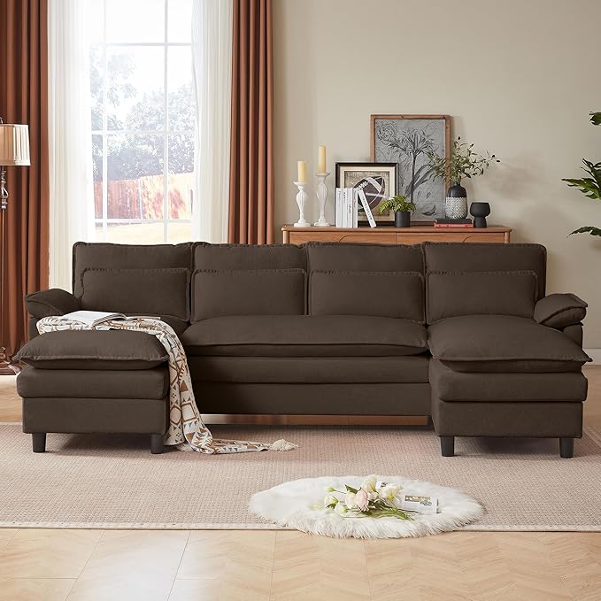 105" Convertible Sectional Sofa, U Shaped Comfy Cloud Couch with Double Chaise and Padded Armrests, Modern Upholstered 4 Seater Sofa for Living Room, Apartment, Office, Coffee