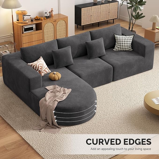 Boneless Couches for Living Room,Cloud Sectional Couch with L-Shape Chaise,Modern Modular Sofa with Deep Seat Upholstered Comfy Couches for Bedroom,No Assembly Required,1PCS