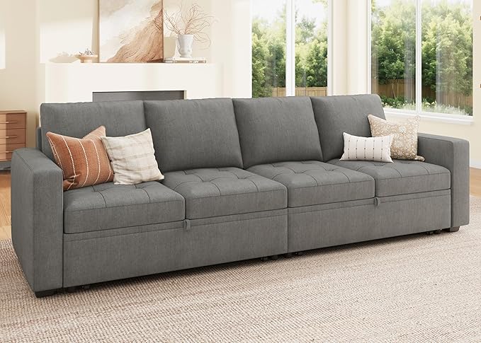 HONBAY Modular Sectional Sleeper Sofa with Pull Out Couch Bed, Convertible Sectional Couches for Living Room,Warm Grey
