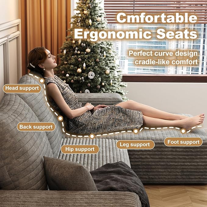 108" Sectional Couches for Living Room Cloud Couch Sofa with L-Shape Upholstered Boneless Couchs Modern Modular Sectional Couch with Chaise (Camel, 108" Right Facing Chaise+2Seaters)