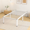 14 Inch Twin Bed Frame, Metal Platform Bed Frame with Round Corner Legs, 3500 lbs Heavy Duty Steel Slats Support, No Box Spring Needed, Noise Free, Easy Assembly, White