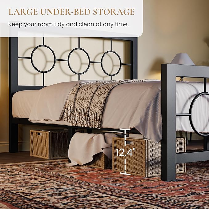 SHA CERLIN Twin Metal Bed Frame with Vintage Circular Design Headboard and Footboard,No Box Spring Required,Easy Assembly,Noise-Free,Black
