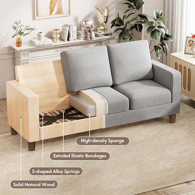 VICTONE Convertible Sectional Sofa Couch, 3 Seat L-Shaped Sofa with Linen Fabric Ottoman Small Couch for Small Apartments, Living Room and Office (Linen Fabric, Light Gray)