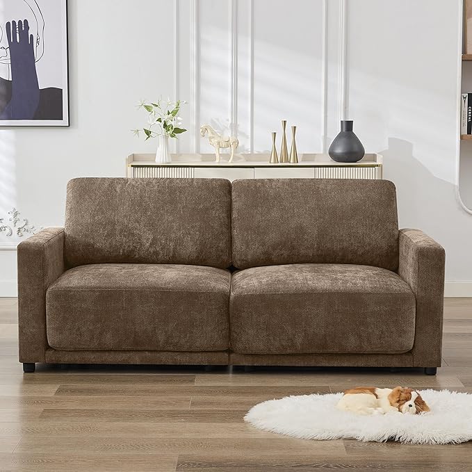 77.4" Chenille Modular Loveseat Oversized Upholstered 2 Seater Sectional Sofa with Thickened Cushions, Easy Assembly, Modern Comfy Love Seat Couch for Living Room, Brown