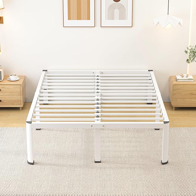 Superay 20 Inch King Size Metal Bed Frame with Round Corners, Storage Space Under High Bed Frame-Heavy Duty Steel Slats Support, Noise Free - Easy Assembly - No Box Spring Needed,White