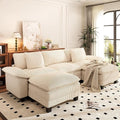 PHI VILLA Cloud Modular Couch Sets, 123.6" Sectional Sofa with U-Shaped Chaise, 5-Seater Couches with 2 Movable Ottomans for Living Room, Corduroy Fabric, Beige