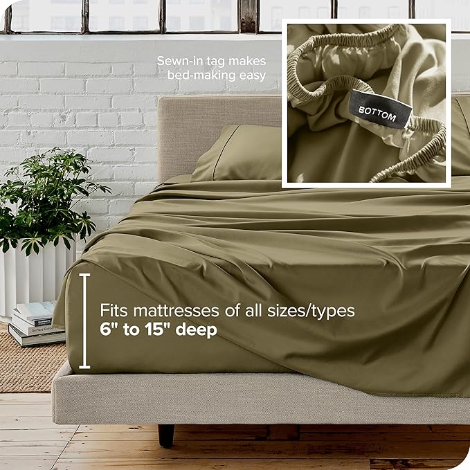Bare Home Full Sheet Set - 1800 Ultra-Soft Microfiber Full Bed Sheets - Double Brushed - Deep Pockets - Easy Fit - 4 Piece Set - Bedding Sheets & Pillowcases (Full, Olive)