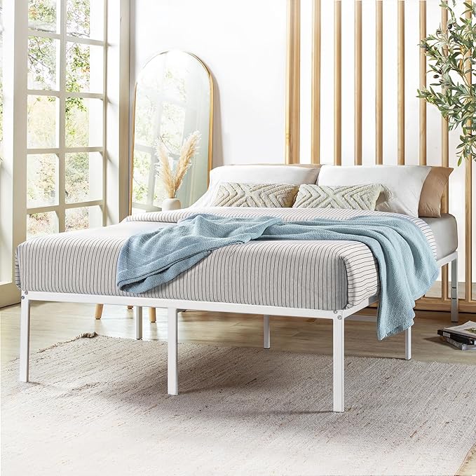 Best Price Mattress 16 Inch Metal Platform Bed Frame, Heavy Duty Steel Slats, White, King