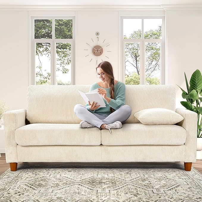 Kidirect 70in U Shaped Couch, Modular Sofa No Tool Assembly, Comfy Sectional Couches for Living Room 21in Deeper Seats, Corduroy Sofas for Living Room with 2 Pillows, Loveseat Sofa Set, Beige Couch | Comfy Corduroy, Oversized 70in Couch, 700LB Tough, T...