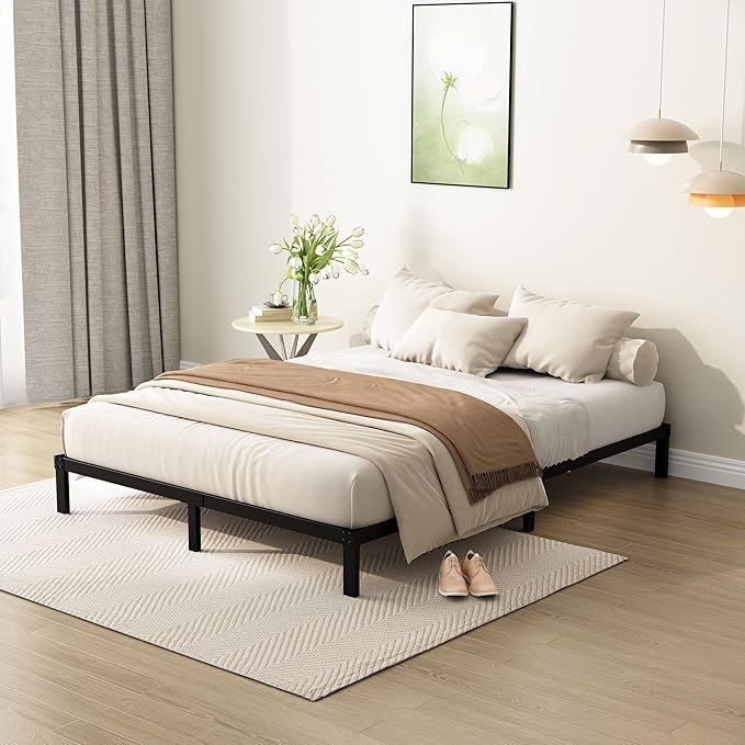 DiaOutro 9 Inch Queen Bed Frame Heavy Duty Low Profile Metal Platform No Box Spring Needed, Maximum Storage, Easy to Assembly, Noise Free, Black