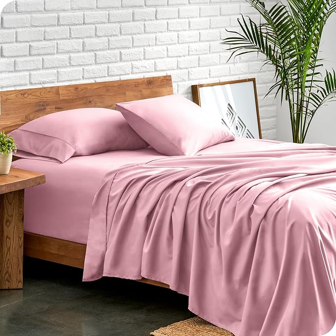 Bare Home King Sheet Set - 1800 Ultra-Soft Microfiber King Bed Sheets - Double Brushed - Deep Pockets - Easy Fit - 4 Piece Set - Bedding Sheets & Pillowcases (King, Light Pink)