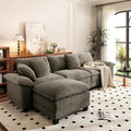 PHI VILLA Cloud Modular Couch Sets, 123.6" Sectional Sofa with L-Shaped Chaise, 4-Seater Upholstered Couches with Movable Ottoman for Living Room, Chenille Fabric, Smoky Grey