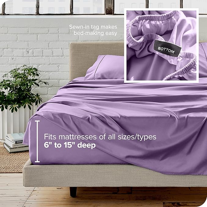 Bare Home Full Sheet Set - 1800 Ultra-Soft Microfiber Full Bed Sheets - Double Brushed - Deep Pockets - Easy Fit - 4 Piece Set - Bedding Sheets & Pillowcases (Full, Lavender)