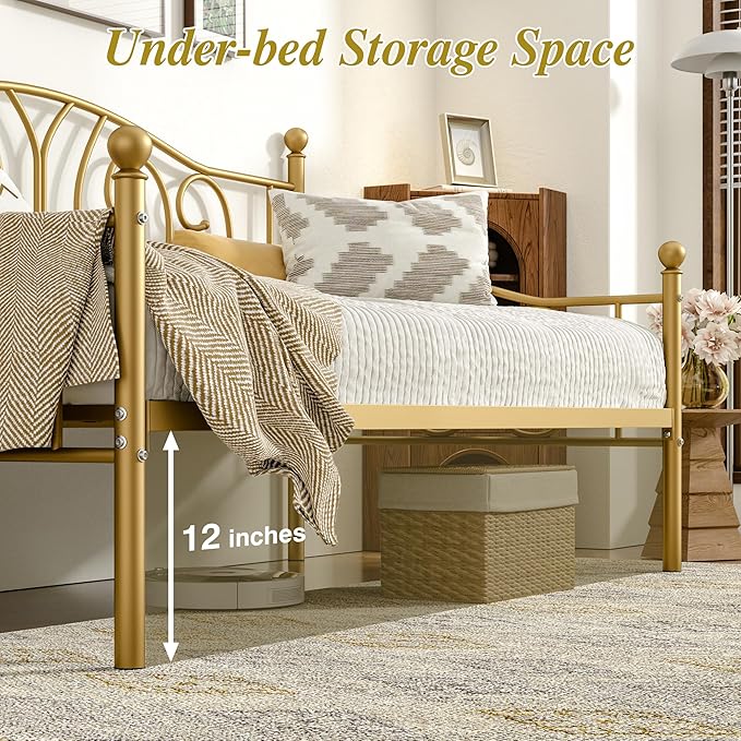 VECELO Twin Daybed Frame with Metal Slats, Modern Platform Bed Sofa for Living Room Bedroom Guest Room, Under-Bed Storage Space,Heavy Duty/Easy Assembly