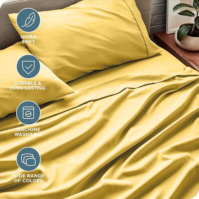 Bare Home Split Head Flex King Sheet Set - 1800 Ultra-Soft Microfiber Bed Sheets - Double Brushed - Deep Pockets - Easy Fit - 4 Piece Set - Bedding Sheets & Pillowcases (Lemon Drop)