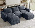 Cloud Modular Sectional Sofa with Ottoman Boneless Sectional Couches for Living Room Plush Corduroy Fabric 3-Seater U Shaped Couch. Grey Sofa.