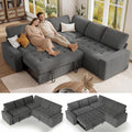 Vipbear Pull Out Sofa Bed Sectional Sleeper Sofa with Reclining Backrest & Storage, Plush Pullout Modular Sectional Couches with USB Charging, L Shaped Convertible Couch Bed for Apartment, Grey | Breathable material, Tool-Free Assembly