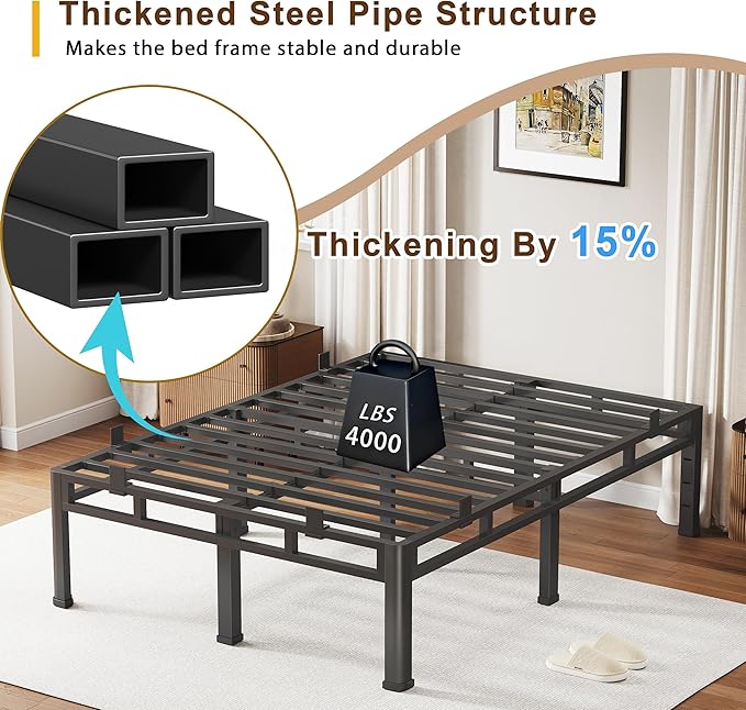 ROIL 20 Inch Full Size Bed Frame, Metal Bed Frame & Box Spring 2 in 1 Platform with Round Corner Legs, 4000LBS Double Layer Bed Frame with Headboard Holes Mattress Baffles, Noise-Free Easy Assembly