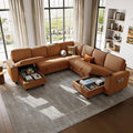 LINSY HOME Sectional Sleeper Sofa with Pull Out Couch Bed - Convertible Plush Corduroy Cloud Couches with Storage Chaise & USB Charging, Comfy Modular Couch for Living Room, Brown
