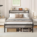 BOFENG Full Size Bed Frame with Storage Headboard/Charging Station,Heavy Duty Metal Platform Bed Frame Full,Reinforced Steel Slats Support,No Box Spring Needed,Noise Free,Grey
