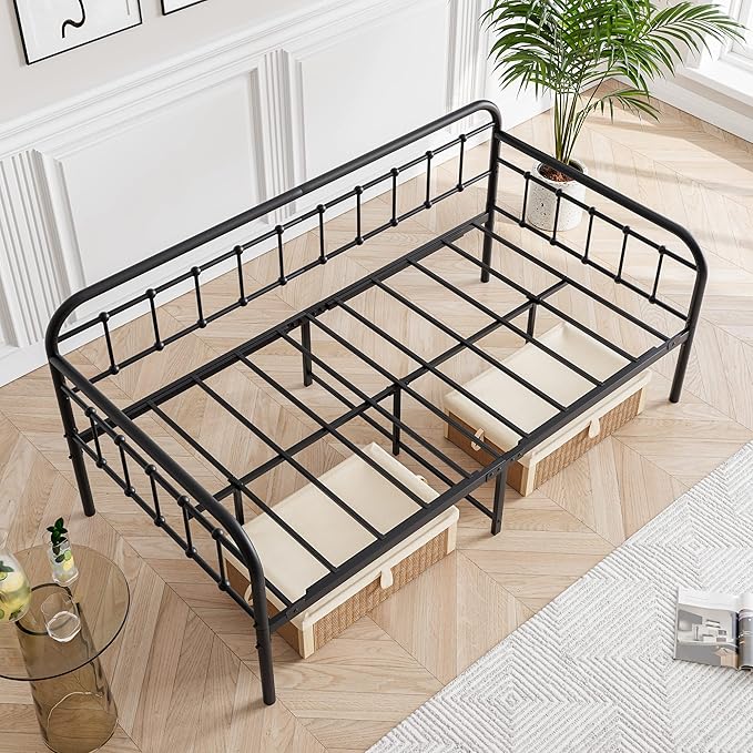 JURMERRY Metal Daybed Frame Twin Size with Steel Slats Platform Furniture,Black…