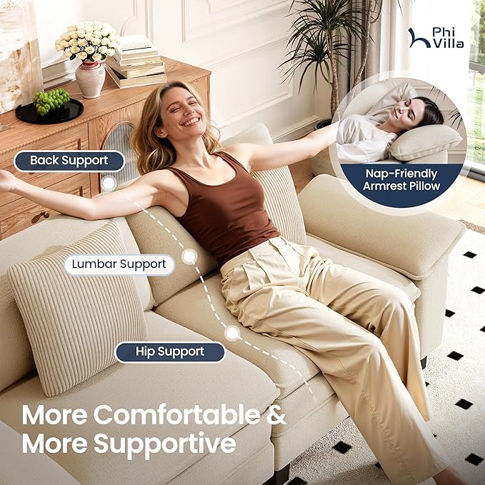 PHI VILLA Cloud Modular Couches Sets, 3 Pieces Large Sectional Sofa Set with Single Sofa, 5-Seater Upholstered Couch for Living Room, Chenille Fabric, Beige