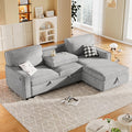 LUMISOL 89" Convertible Sleeper Sofa Bed, Modern L-Shaped Sectional Sofa with Storage Chaise, Chenille Pull Out Couch Bed with Cup Holders & Charging Station for Living Room, Gray