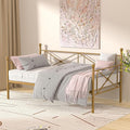 VECELO Twin Daybed Frame, Metal Day Bed with Stylish Headboard, Multifunctional Platform Beds for Bedroom, Guest Room, No Boxing Spring Needed, Golden