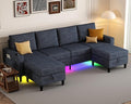 Sectional Couches for Living Room, 4 Seat Sectional Sofa with Smart Module-Wireless Charging/USB/Type-C/RGB Light, U Shaped Couch with Reversible Chaise Lounge/Storage Ottoman (Blue)
